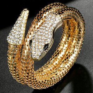 Golden SNAKE Charm Rhinestone Wraparound Bracelet
